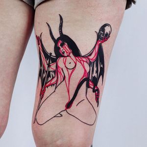 Monster tattoo by The Wolf Rosario #TheWolfRosario #monstertattoos #monstertattoo #monster #demon #vampire #devil #ghoul #ghost #darkart #horror #blood #skull #death #lady #snake #wings #sword