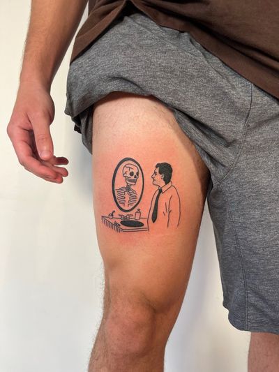 Illustrative tattoo by Dave Norman representing the cycle of life, death, and rebirth through a powerful design of reflex and mortality.